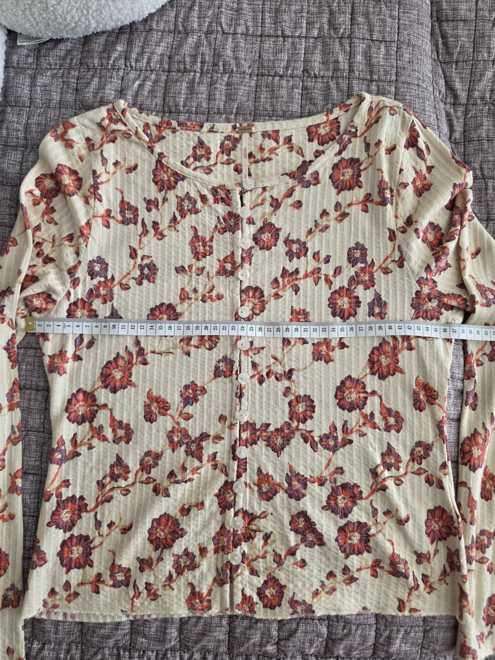 Free People Women’s Floral Button-Front Long Sleeve Top - Cream with Rust Floral
